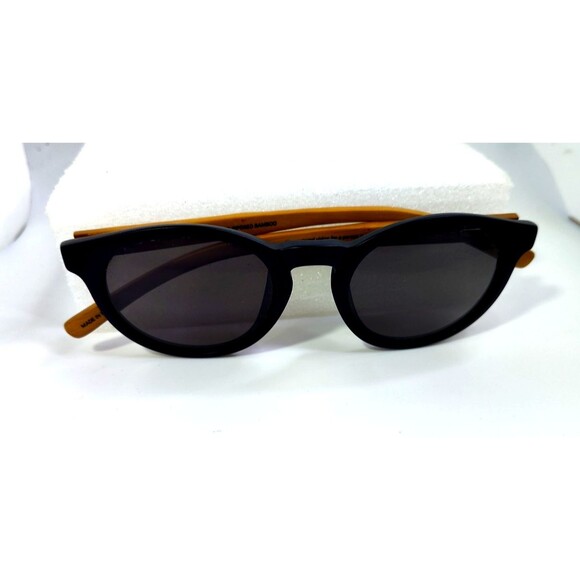 SOLO Peru Women's Sunglass Black And Bamboo Wood Temples Cat Eyes 50-21-140 - Picture 10 of 11